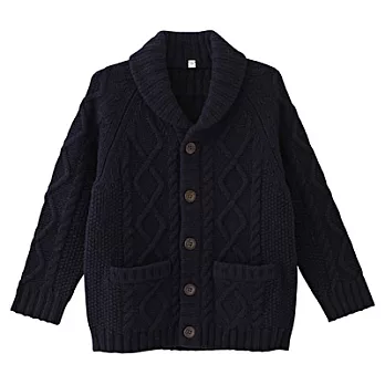 [MUJI無印良品]兒童紐西蘭羊毛混麻花織紋絲瓜領開襟衫110深藍