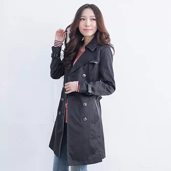 【模兒空間AMOR SPACE】N1353時尚精典修身剪裁風衣3XL 黑