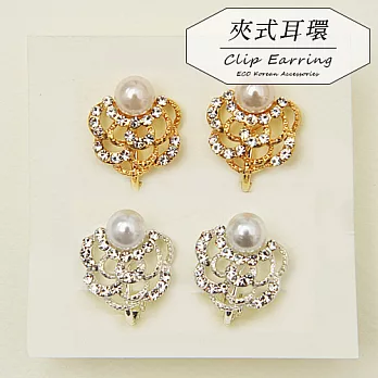 【安珂ECO正韓飾品】珍珠垂墜透亮山茶花瓣 夾式耳環(螺旋夾/2色)金