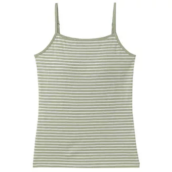 [MUJI無印良品]女棉混羊毛彈性保暖有杯細肩S橄欖綠橫紋