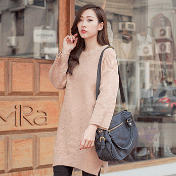 ROSE。粗針重磅長版毛衣洋裝 咖系