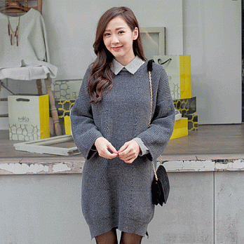 ROSE。粗針重磅長版毛衣洋裝 灰系