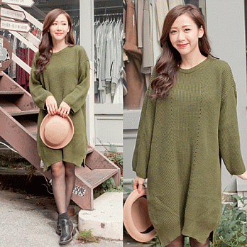 ROSE。粗針重磅長版毛衣洋裝 綠系
