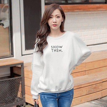 ROSE。韓系英文加厚寬版刷毛上衣 白系