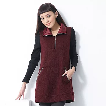 【模兒空間AMOR SPACE】S2059羊絨手感毛織拉鍊拼接造型長上衣XL紅