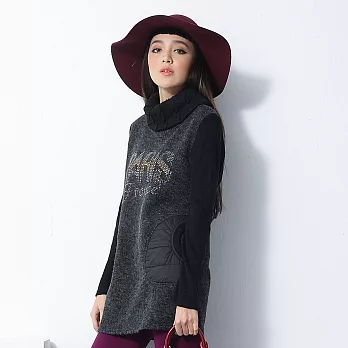 【模兒空間AMOR SPACE】S2059羊絨手感毛織拉鍊拼接造型長上衣XL黑灰