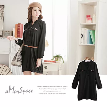 【模兒空間AMOR SPACE】S2026經典小立領雙口袋英倫風情洋裝(共2色)M黑