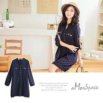 【模兒空間AMOR SPACE】S2026經典小立領雙口袋英倫風情洋裝(共2色)M藍