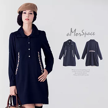 【模兒空間AMOR SPACE】S2026潮流雙排釦格紋飾邊口袋洋裝(共2色)M藍