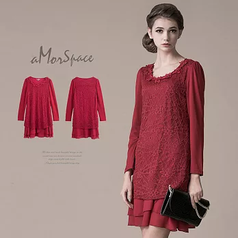 【模兒空間AMOR SPACE】S2034質感首選浪漫滿分蕾絲洋裝(共2色)L紅