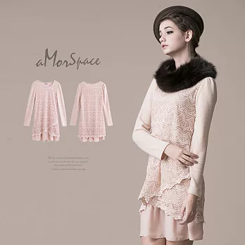 【模兒空間AMOR SPACE】S2034質感首選浪漫滿分蕾絲洋裝(共2色)M杏
