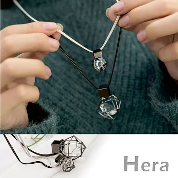 【Hera】赫拉 金屬四維幾何線條鑽石型水晶雙層長項鍊黑色