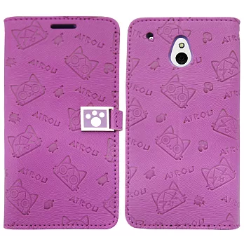 Aztec 艾路貓 HTC One mini 掀蓋式皮套 手機殼-腳印紫