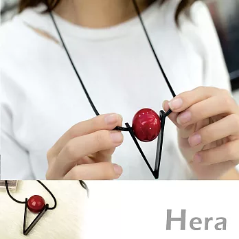 【Hera】赫拉 金屬幾何三角紅球球長項鍊黑色