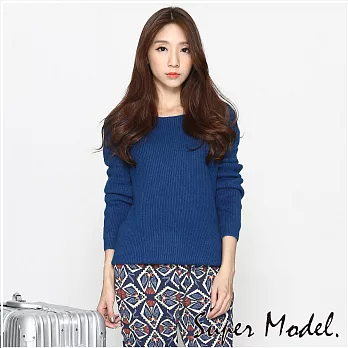 【名模衣櫃】寬鬆保暖素面針織毛衣-共5色 (適穿M-XL)FREE藍色