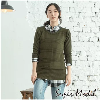 【名模衣櫃】造型橫條紋親膚針織衫-共5色 (適穿M-XL)FREE深綠色