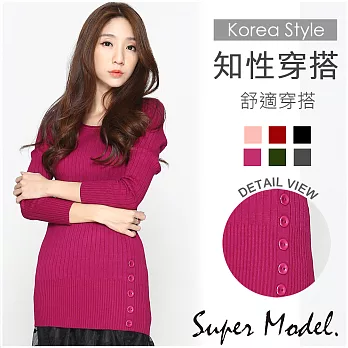 【名模衣櫃】知性直條鈕扣針織衫-共6色 (適穿M-XL)FREE紫紅色