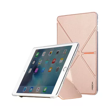 Rock Apple iPad mini4 維塔系列立體V折側翻休眠皮套(玫瑰金)