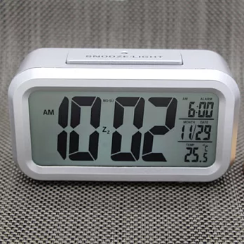 【夜晚清晰顯示】光智能_聰明燈溫度計鬧鐘【銀色】銀色