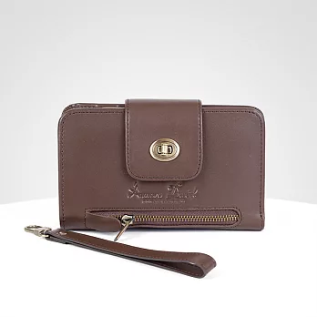 Amore Locked 復古牛皮轉鎖二折中夾-咖啡