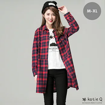 【KatieQ】獨家訂製款-日系無印法蘭絨長襯衫-M(紅)