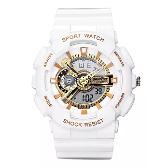 Watch-123 百戰英雄-時尚三針冷光雙顯電子腕錶 (5色任選)白金
