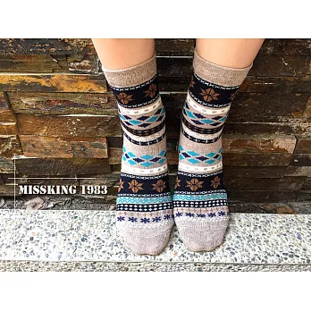 【Missking 1983】日系圖騰風棉質女襪 (棕)