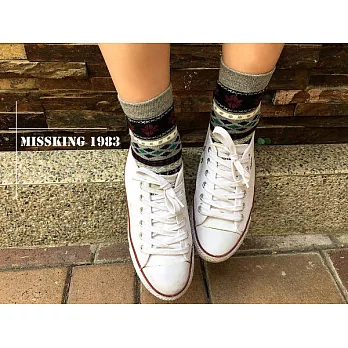【Missking 1983】日系圖騰風棉質女襪 (灰)