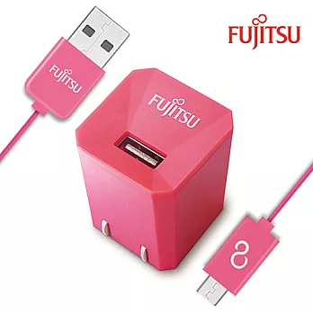 FUJITSU富士通 1A電源供應器(粉)+MICRO USB線(粉) US-01(P)+UM-100(P)