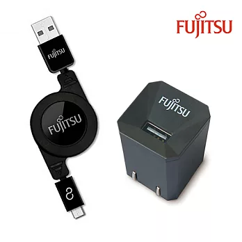 FUJITSU富士通 1A電源供應器(黑)+MICRO USB捲線(黑) US-01(BK)+UM-200(BK)