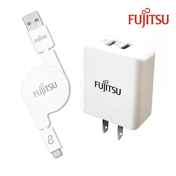 FUJITSU富士通 3.1A電源供應器(白)+MICRO USB線(白) US-02(W)+UM-200(W)