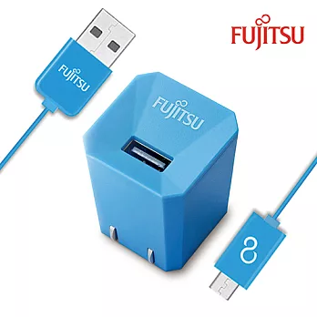 FUJITSU富士通 1A電源供應器(藍)+MICRO USB線(藍) US-01(B)+UM-100(B)
