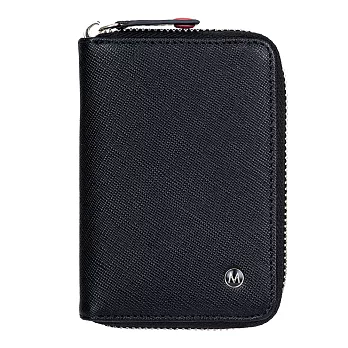 Mondaine 瑞士國鐵牛皮十字紋卡片零錢包-黑