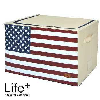 【Life Plus】彿雷格國旗鋼骨收納箱_美國66L(米白)