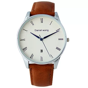 Daniel Wang DW-3140 文青質感極簡風中性皮革錶咖帶銀框
