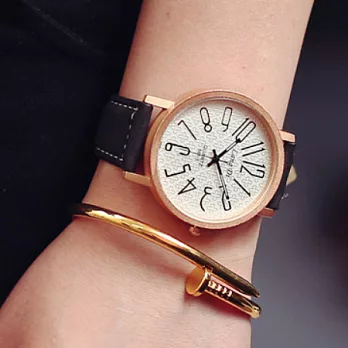 Watch-123 國民好感-文青知性低調時尚大數字情侶腕錶 (4色可選)黑帶白面x女