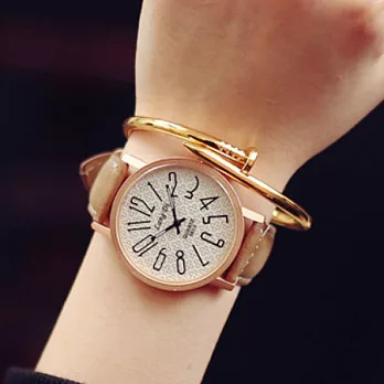 Watch-123 國民好感-文青知性低調時尚大數字情侶腕錶 (4色可選)棕帶白面x女