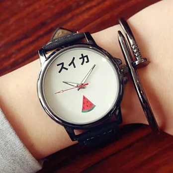 Watch-123 微甜公主-視覺風格水果圖案情侶黑白腕錶 (8色可選)西瓜x白色