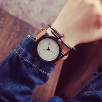 Watch-123 初戀滋味-細刻度文青風範率性磨砂腕錶 (4色可選)褐帶白面