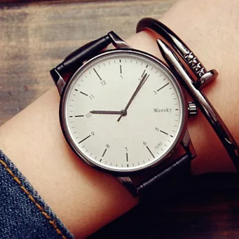 Watch-123 交換禮物-刻度加數字標情侶黑白腕錶 (6色可選)黑帶白面x男