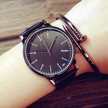 Watch-123 交換禮物-刻度加數字標情侶黑白腕錶 (6色可選)黑帶黑面x男