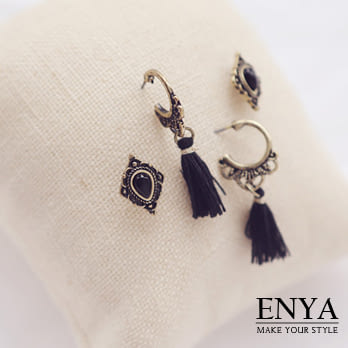 Enya★神秘色彩流蘇四件組耳環金色