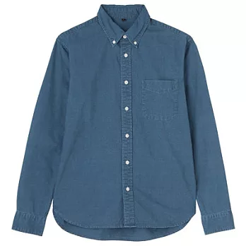 [MUJI無印良品]男有機棉藍染扣領襯衫S藍色