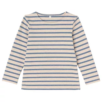 [MUJI無印良品]兒童有機棉粗織長袖T恤120淡藍橫紋