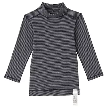 [MUJI無印良品]兒童有機棉無撚線舒適保暖高領長袖衫130墨灰橫紋