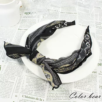 【卡樂熊】韓版時尚女伶印花圖騰兩用造型髮箍-灰