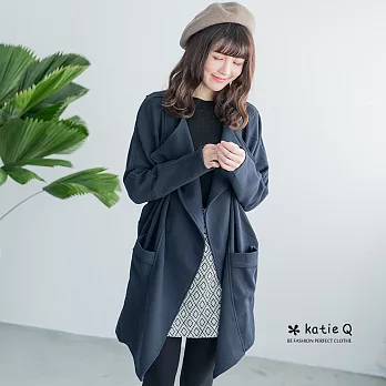 【KatieQ】歐美垂墜感翻領立裁寬外套(3色)-FREEFREE藍