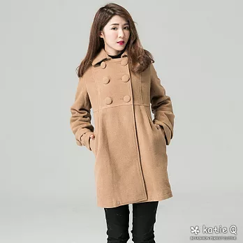 【KatieQ】氣質名媛長版羊毛大衣-F(中大碼)FREE駝