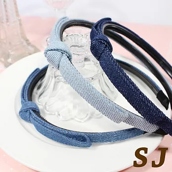 【SJ】氣質平蝶結丹寧牛仔造型髮箍-深藍