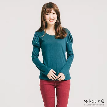 【KatieQ】甜美燙鑽氣質上衣(5色)-L-2L(中大碼)L藍綠